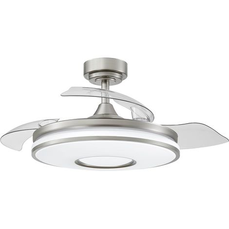 Ventilateur de plafond en nickel, 3 pales dépliables, 32/44,5 x 108 cm, 3 températures de lumière (1/2)