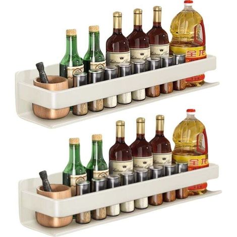 Étagère murale, idéale pour la cuisine et la salle de bain, finition laquée, résistante à la corrosion et à la rouille, lot de 2, blanc cassé