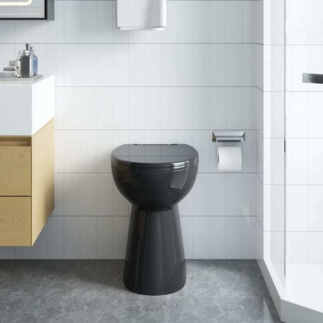 vidaXL Toilette sans rebord 7 cm hauteur supplémentaire Abattant amorti Céramique Noir (1/5)