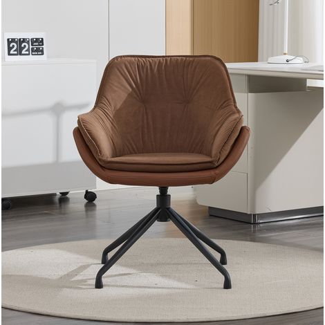 Poltrona girevole da ufficio in similpelle marrone con ritorno automatico, seduta ampia ergonomica, base in metallo (1/5)