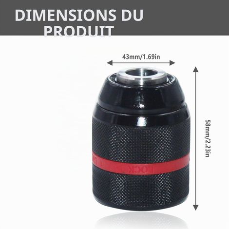 Mandrin de perceuse sans clé, support de 1,27 cm, capacité de serrage de 1,5 à 13 mm, mandrin de perceuse pour usages multiples (1/4)