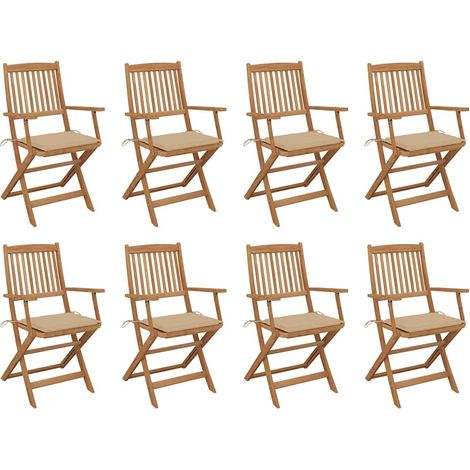 vidaXL Sillas plegables con cojines, 8 unidades, madera maciza de acacia. (1/5)