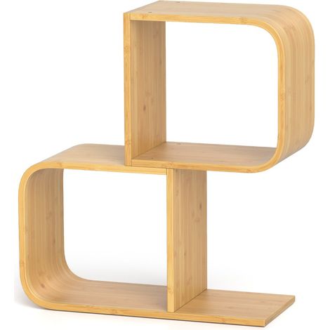 Libreria a 2 ripiani a forma di S 61 x 23 x 66,5 cm spazio aperto design moderno bambù naturale 200010668