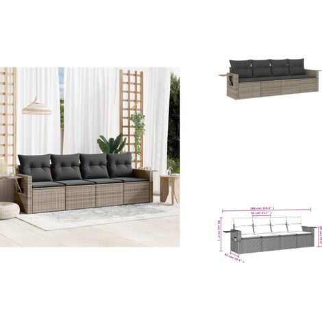 4-tlg. Garten-Sofagarnitur mit Kissen Grau Poly Rattan - Gartenmöbel - Rattan Möbel - Outdoor Möbel - Lounge Set - Sofas (1/3)