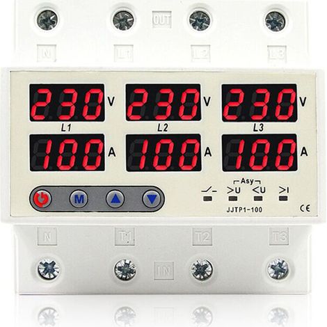 Disjoncteur limiteur de courant avec écran LCD Réarmement auto Protections: sur/sous-tension, perte de phase, déséquilibre, surcharge Coupure auto Pour système solaire, pompe et atelier (1/5)