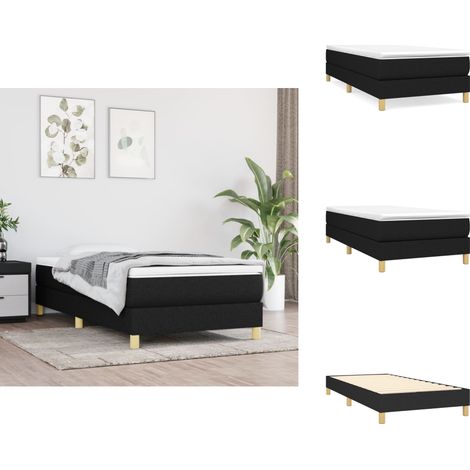 Sommier à lattes de lit avec matelas Noir 90x190 cm Tissu - Lit Double - Lit Plateforme - Matelas Ressorts Ensachés - Literie - Chambre À Coucher (1/5)
