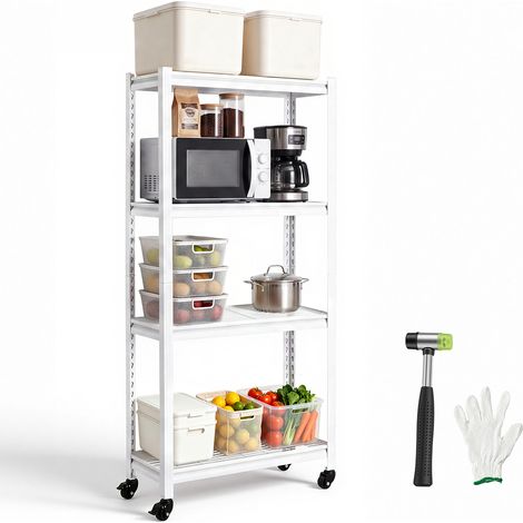 VEVOR Estantería Metálica 363 kg Estante de Almacenamiento con Ruedas 4 Niveles, Altura Ajustable, Remaches, Malla Ventilada, Montaje sin Tornillos, 762 x 313 x 1600 mm para Garajes, Cocinas y Sótanos (1/5)