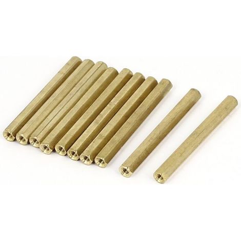 Entretoise hexagonale en laiton M3 x 45 mm à filetage interne, écrou de raccordement, lot de 10 (1/2)