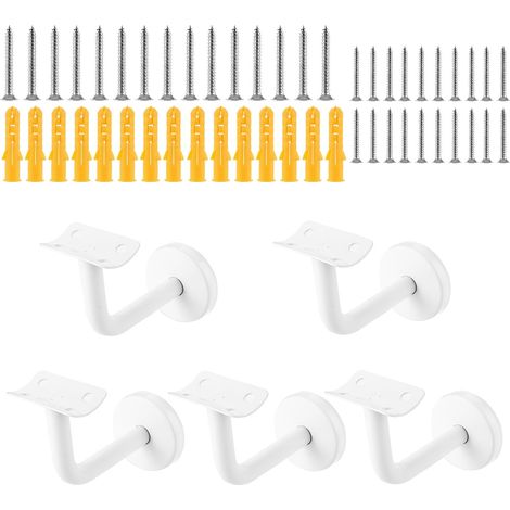 Lot de 5 supports de main courante blancs en acier inoxydable - 60 x 80 mm - Supports de rampe d'escalier - Avec vis de fixation - Support mural - Accessoires (1/5)