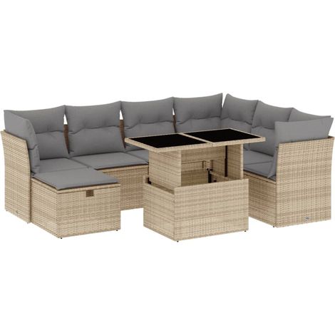 Maison Exclusive - Set Divano da Giardino 8 pz con Cuscini Beige in Polyrattan (1/5)