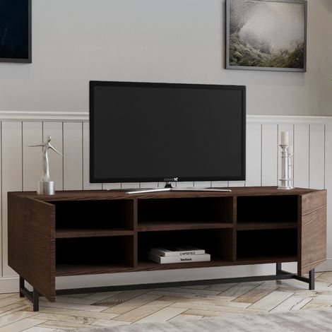 Mobile Porta tv Monno, 3 Ripiani, 2 Ante, 6 Vani, 150x41x50h cm Marrone Noce (1/5)