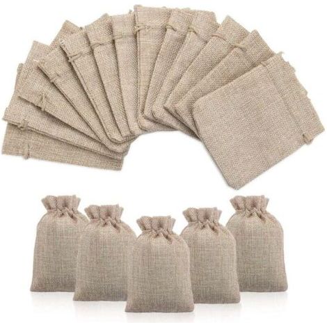 Pair 50 Jutebeutel mit Kordelzug, Jute-Geschenktüten mit Kordelzug, Leinen-Hanf-Beutel, Stoffbeutel mit Kordelzug für Gastgeschenke, Lavendel, Adventskalender, Geschenk, 9 x 12 cm