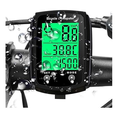 Ciclocomputer wireless con 20 funzioni, impermeabile, con certificazione IPX6, contachilometri con schermo LCD retroilluminato, facile da usare grazie ai pulsanti grandi e al display chiaro.