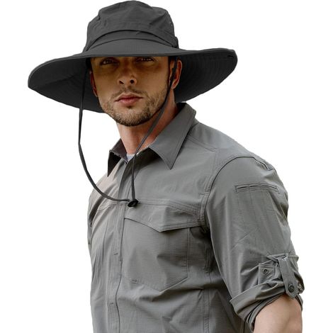 Men's Boonie Hat Wide Brim Waterproof Outdoor Sun Hat Sun Protection (1/5)