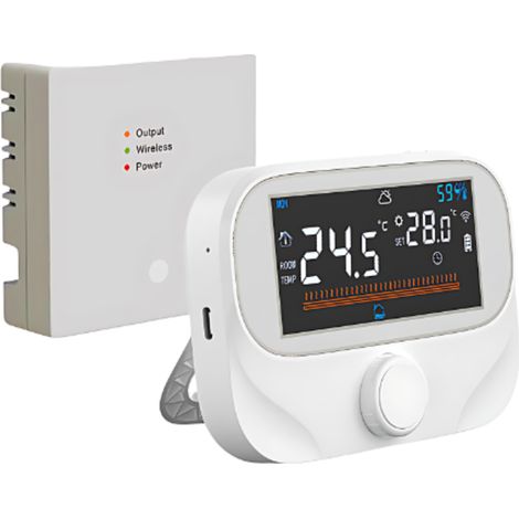 Termostato WiFi RF433, pantalla táctil LED, programable, control por voz y aplicación, para calderas domésticas. (1/5)