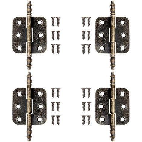 4 charnières en laiton antique avec 24 vis, charnière plate vintage 7234 mm, charnière de porte de placard vintage, bronze (1/5)