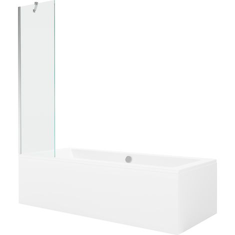 Mexen Cube rechteckige Badewanne 170 x 80 cm mit Verkleidung und einflügeliger 50 cm Paravent, transparent, Chrom (1/5)