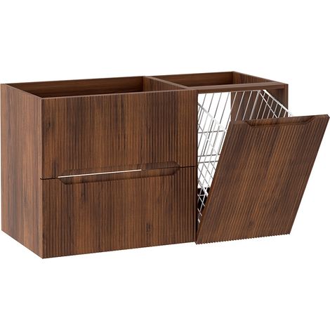Meuble sous vasque suspendu avec panier à linge L.100 cm effet noyer Warmia façade rainurée NOVO Furnidea (1/5)
