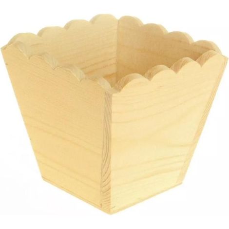 MégaCréa DIY - Cache pot en bois bords ondulés 11 x 11 x 10 cm (1/2)