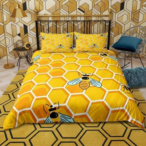 Bettwäsche-Set 155x220cm mit Bienen-Motiv, Mikrofaser, Reißverschluss