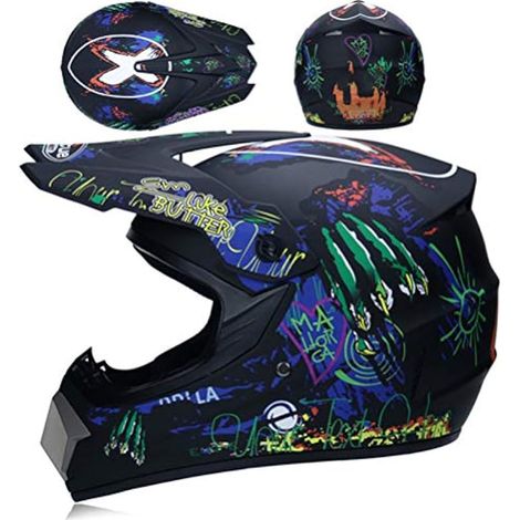 Casque de Motocross Professionnel avec Lunettes, écran Facial pour Jeunes et Adultes, Casque Tout-Terrain, Casque Intégral, S M L XL (L) (1/4)