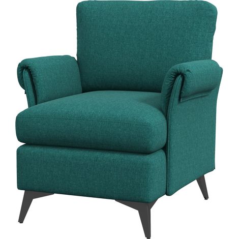 Poltrona Imbottita 63x71x83 cm in Tessuto Effetto Lino Verde (1/5)