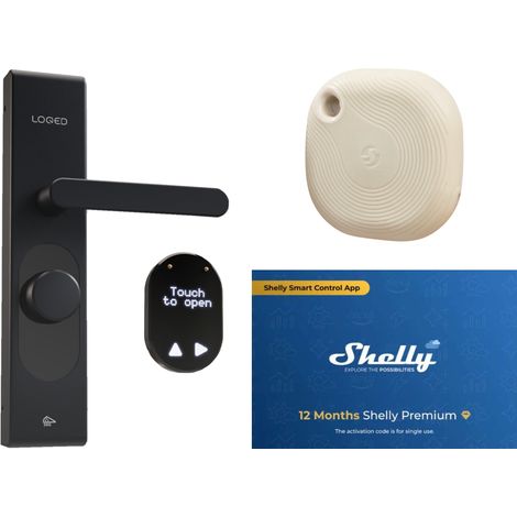 Serrure intelligente SHELLY LOQED, noir + Tough1 Ivory + carte Premium (1/5)