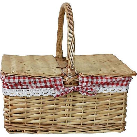 Picknickkorb aus geflochtenem Naturrattan mit Doppelgriffen und Deckel, ideal für diverse Zwecke wie Lebensmittel, Obst und Brot. Auch als Aufbewahrungsbox geeignet. (180 x 150 cm)