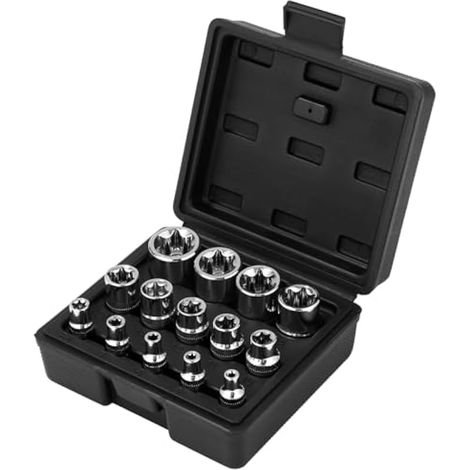 Coffret de 14 douilles E-Torx : embouts de vissage E-Torx 1/4", 3/8" et 1/2" (E4-E24) avec étui de rangement (1/5)