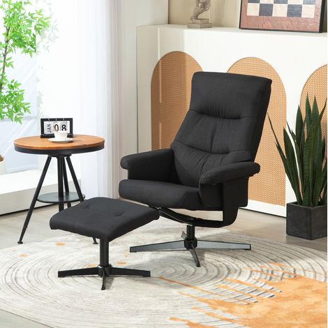 Sillón relax con reposapiés 74x81x102 cm negro en poliéster con reclinación 135°, giro 360° y balanceo (1/4)