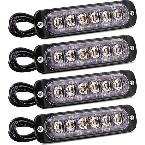 4PCS feux latéraux stroboscopiques, barre lumineuse d'avertissement de danger à 6 LED, balise de panne ambre, feux clignotants d'urgence, étanches 12V 24V universels pour camion de voiture (1/5)
