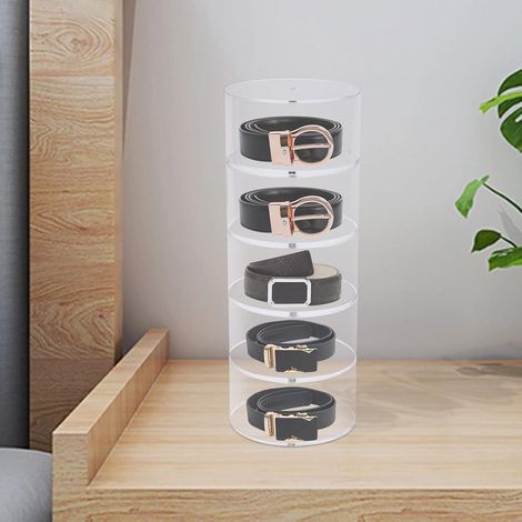 Belt Storage, 5-Tier Acrylic Belt Storage Organiser, Clear Round Display Case Belt Holder with Magnetic Lids, Stackable Acrylic Display Case for Belts, Jewelry and Accessories (1/5)