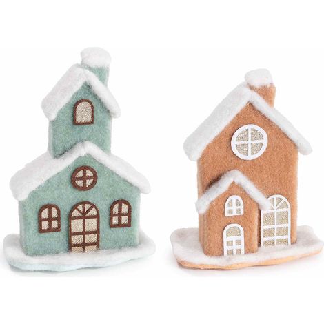 Décorations de Noël en feutrine en forme de maisonnette et village enneigé, lot de 6, 14 x 8 x H. 18,5 cm