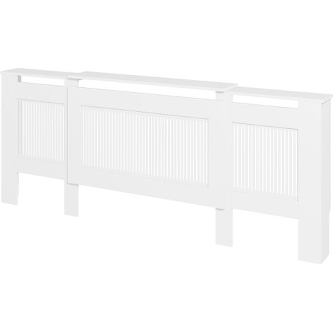 Cache-radiateur à lattes, longueur réglable 125-201 cm, MDF, blanc