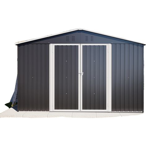 Caseta metálica, construcción resistente a la intemperie, solución de almacenamiento versátil, color negro, 3 x 2,4 m (10 x 8 pies) (1/5)