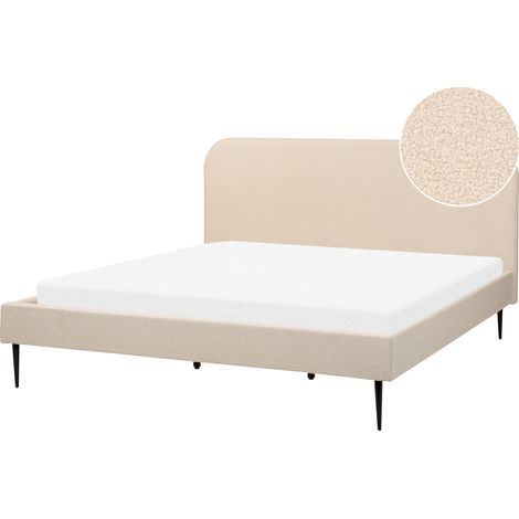 Cama con somier 180 x 200 cm minimalista tapizada cabecero base listones bouclé beige Flayat
