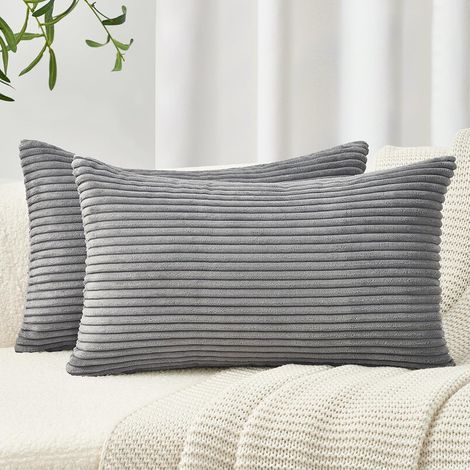 Lot de 2 Housses de Coussin décoratives Douces en Velours côtelé pour Salon, Chambre à Coucher avec Fermeture éclair Invisible - 30 x 50 cm - Gris (1/4)