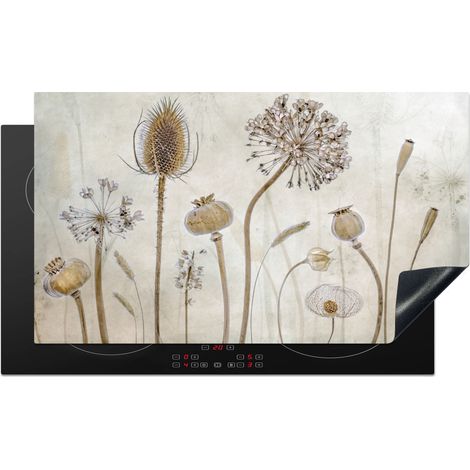 PROTECTOR DE PLACAS DE INDUCCIÓN Flores - Acuarela - Naturaleza muerta - Marrón - Vintage Tapa Protectora De Cocina 91.2x52 cm (1/5)