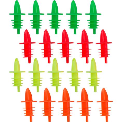 20 Becs Verseurs pour Spiritueux/Vinaigre/Huile en Bouteilles, Doseur avec Tube d'air, Fluorescent, Bouchon en Plastique, Jet-Pour, Couleur assortie/néon, 411022E4 (1/5)