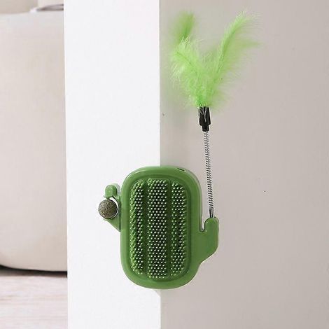 3-in-1 Wandbürste für Katzen mit Kratzbaum, Katzenminzeball und Federspielzeug. Kaktusförmige Wandbürste, geeignet für Wohnungskatzen. Ideal für Massage und Krallenwetzen. (1/5)