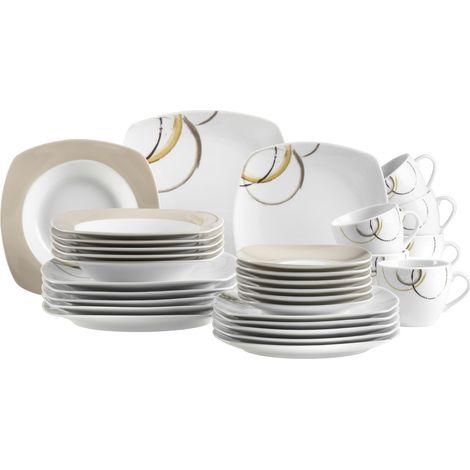 Série Service de table 30 pièces carré pour 6 personnes Blanc/marron (1/5)