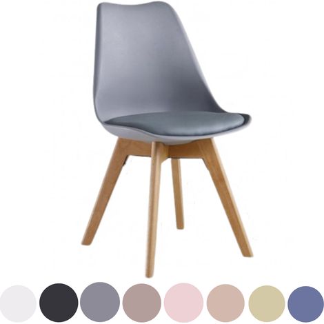 Chaise de salle à manger rétro rembourrée similicuir – Coque en polypropylène – Pieds en bois massif – Style scandinave – Gris – Pn Home