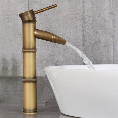 Robinet de salle de bain Robinets de lavabo en laiton Robinet de luxe en bambou haut Eau chaude et froide avec, Long (1/5)