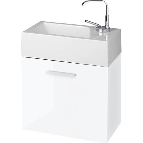 Gäste-WC Badmöbel Waschbecken mit Unterschrank und Ablagefächer Handwaschbecken:Weiß Hochglanz, ohne Spiegel (1/5)