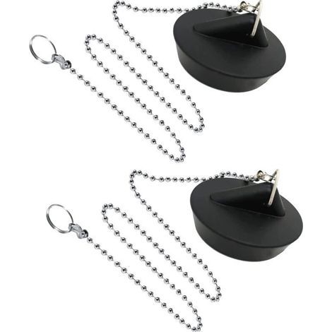 Tappo universale in gomma per lavello in acciaio inox, 2 pezzi, con gancio a sfera e catenella per cucina e bagno. (1/5)