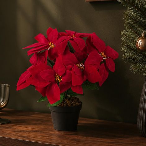 Artificial Christmas Red Poinsettia 40cm Potted Houseplant (1/5)