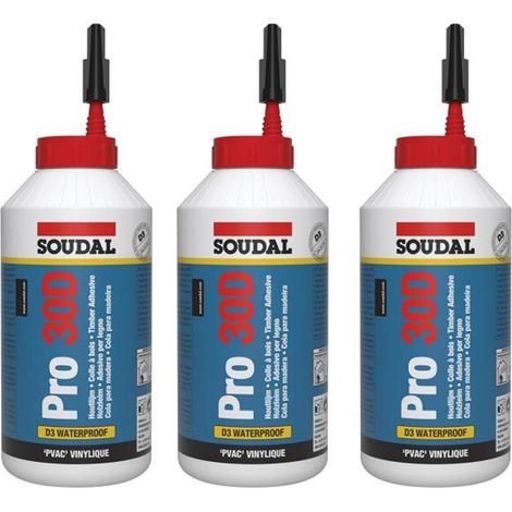 3x Soudal PRO 30D Holzleim D3 750g 750ml wasserfest schnell abbindend Leim weiss (1/2)