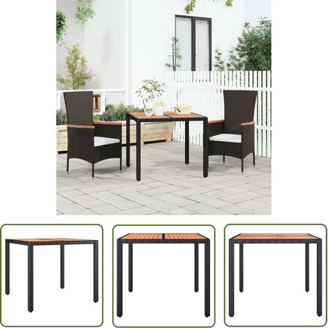 The Living Store Table de jardin plateau en bois Noir Résine tressée bois massif - Table De Jardin - Table Extérieure - Mobilier De Jardin - Table En Bois - Table Ronde (1/5)