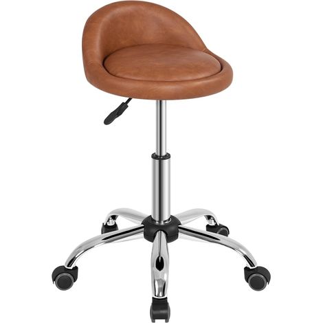 Tabouret à Roulette Haut roulettes Coussin de Massage Salon Hauteur Réglable pour Coiffure Cuisine Bureau Clinique Pub Brun Rétro (1/5)