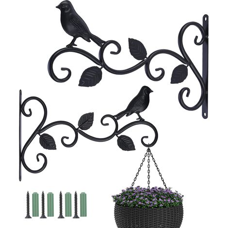 Set di 2 supporti per cesti appesi da esterno, ganci decorativi in metallo per appendere piante, mangiatoie per uccelli, lanterne (1/5)